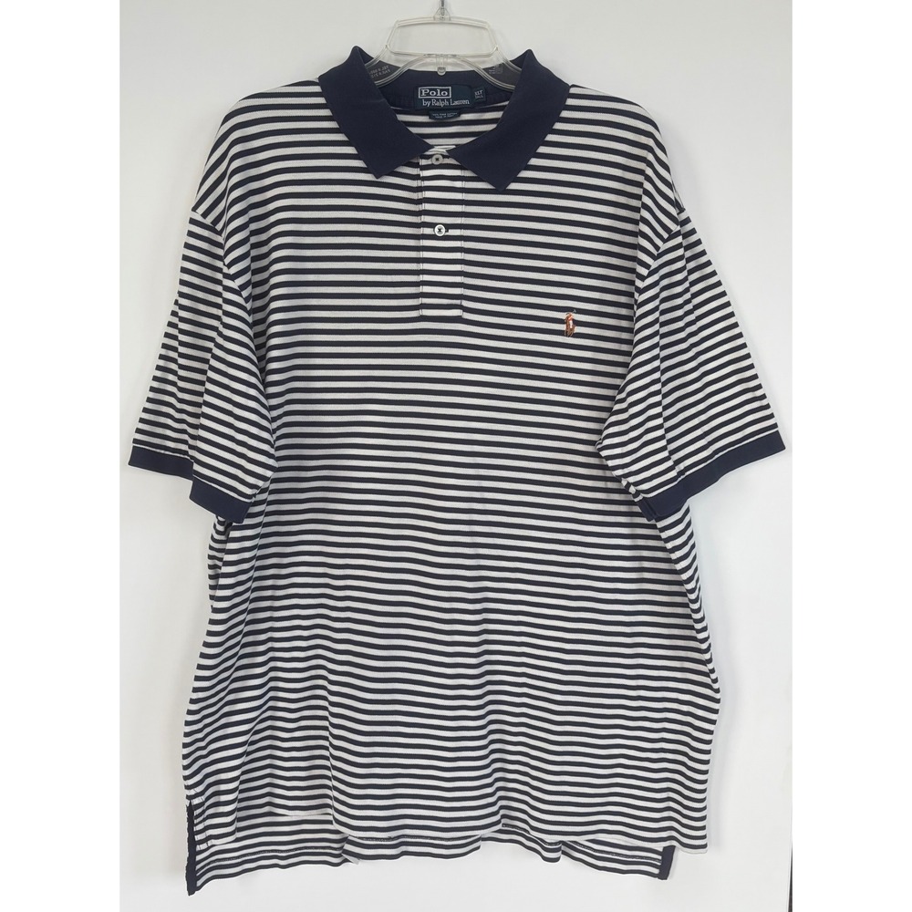 Polo Ralph Lauren Mens XLT Tall Navy White Striped Pima Cotton Polo Shirt New
